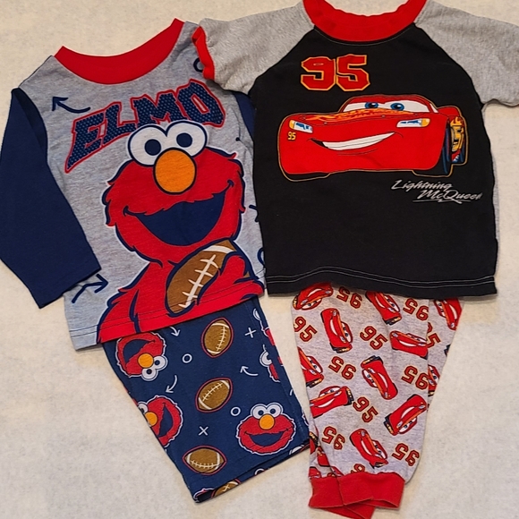 Two pairs of 2 piece pajamas (Disney Cars & Elmo)